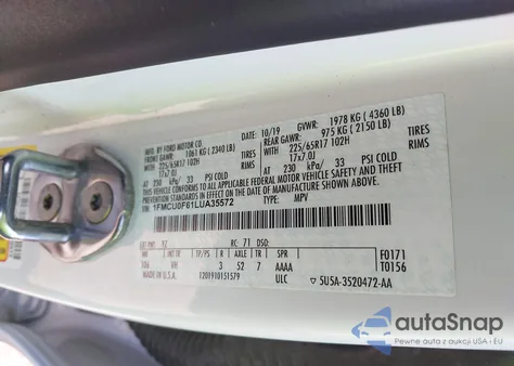 2020 Ford Escape S из США, поврежденный, VIN 1FMCU0F61LUA35572